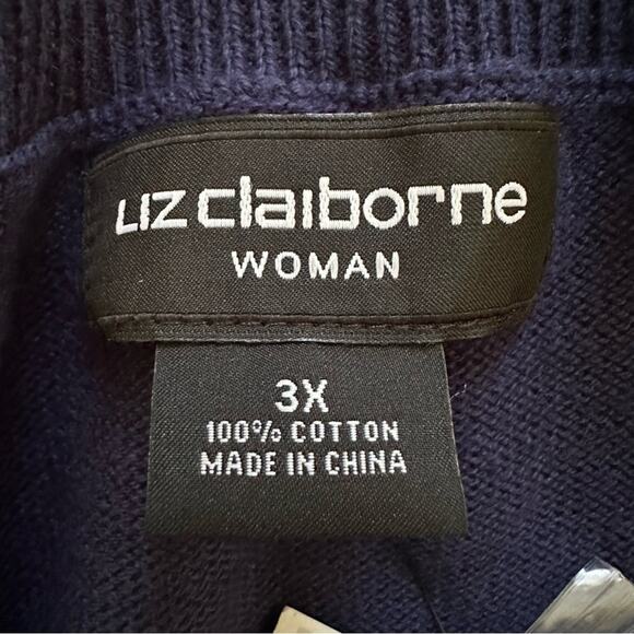 Liz Claiborne Woman Blue Round Neck Cotton Knit Gold Buttons Top Sweater 3X NEW - Picture 2 of 13